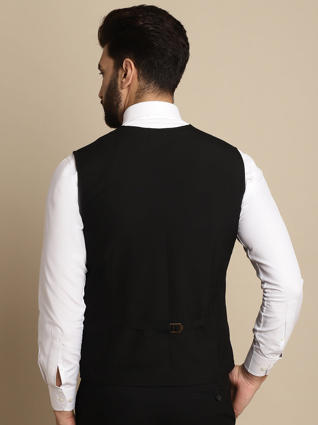 Even Apparels Men's Black Waistcoat With Patch Pocket 