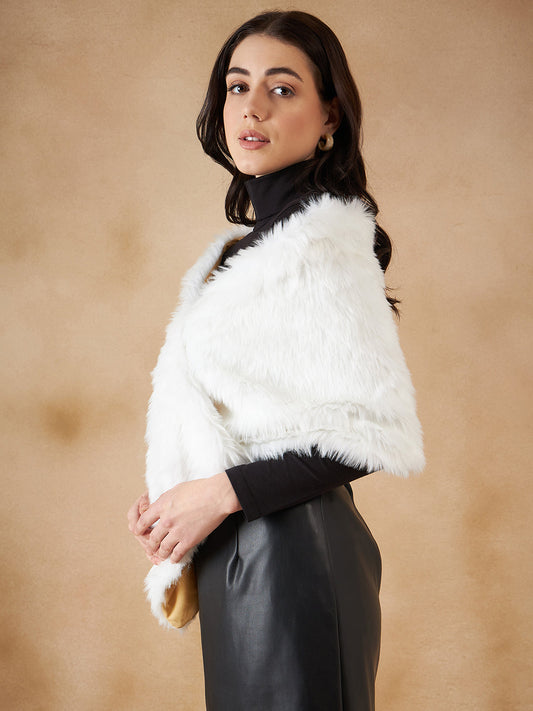 InWeave Women's Pure White Faux Fur Cape - Grab2buy