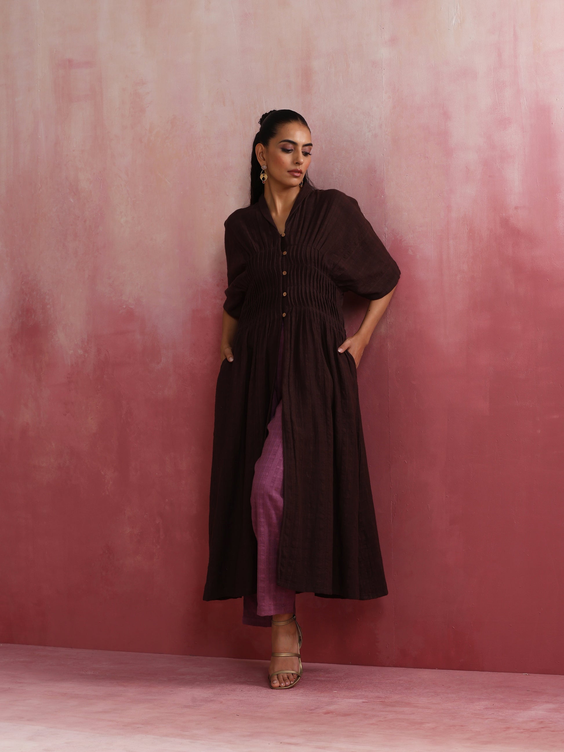 trueBrowns Cola Cotton Dobby Pleated Kurta Set 