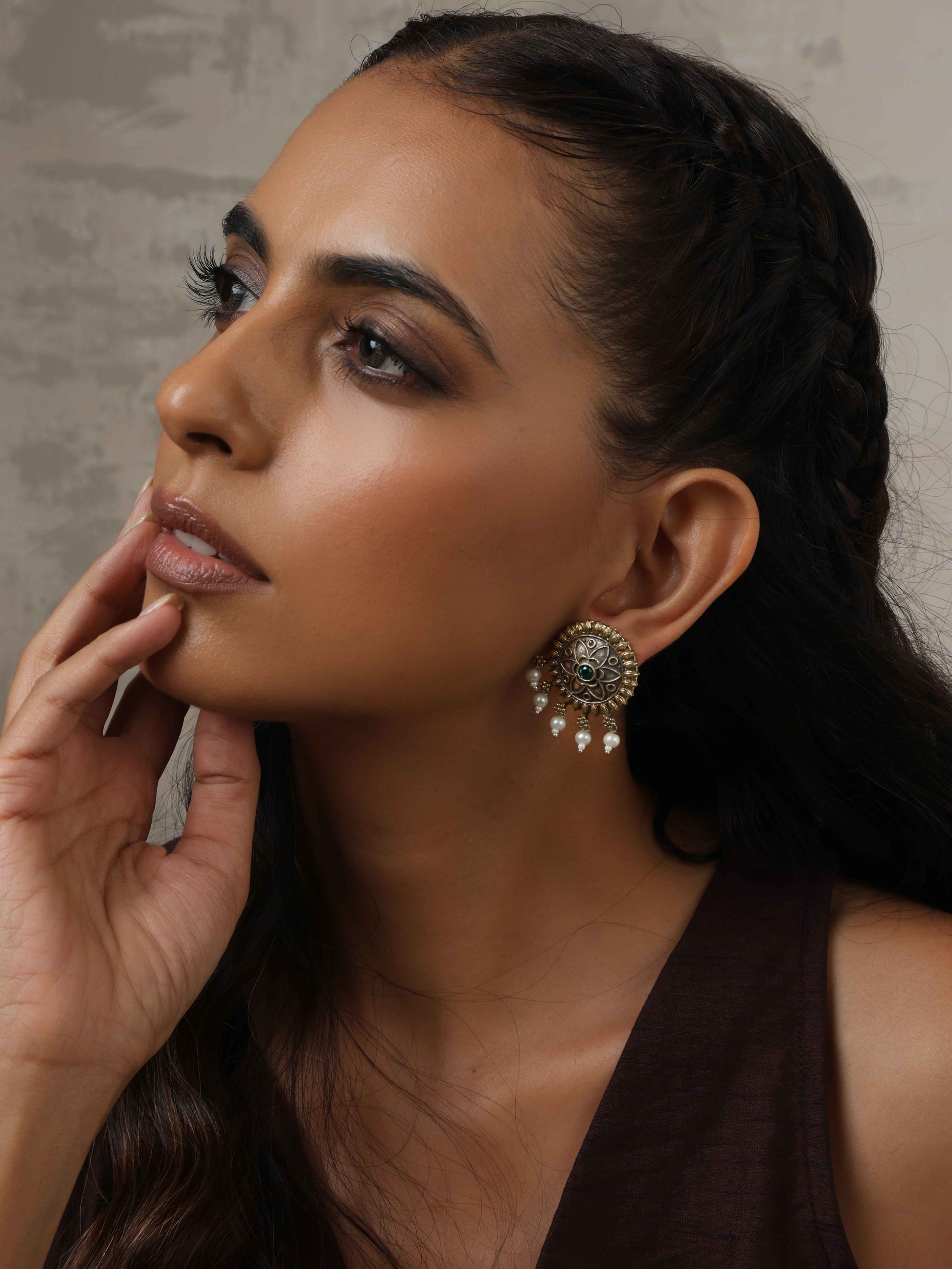 trueBrowns Silver Gold Tone Floral Stud Earrings Truebrowns Lifestyle