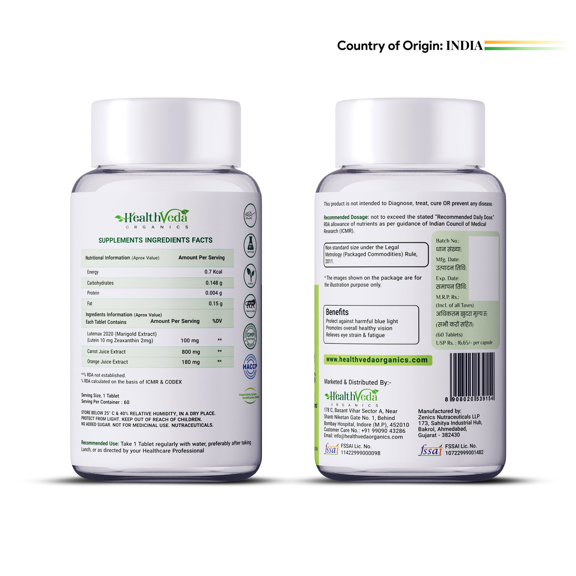 Health Veda Organics Plant Based Eye Care Supplements Tablets