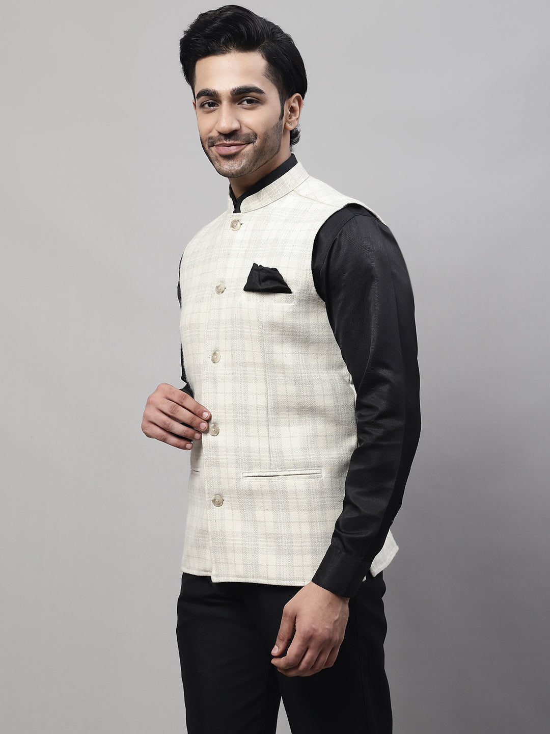 Even Apparels Men's Cream Pure Wool Nehru Jacket 