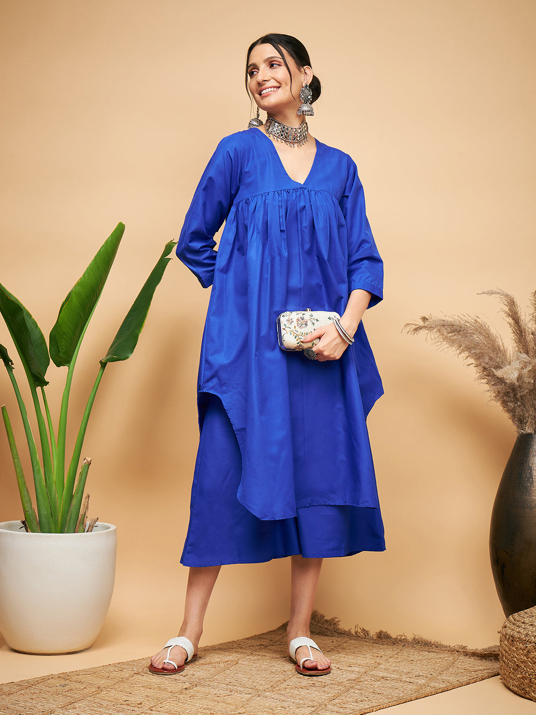 InWeave Women's Ink Blue Flared Kurta Palazzo Set 