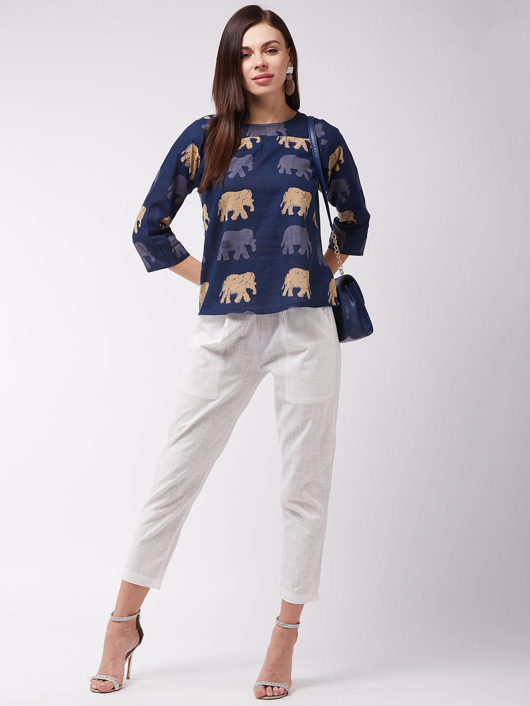 InWeave Elephant Print Blue Top 