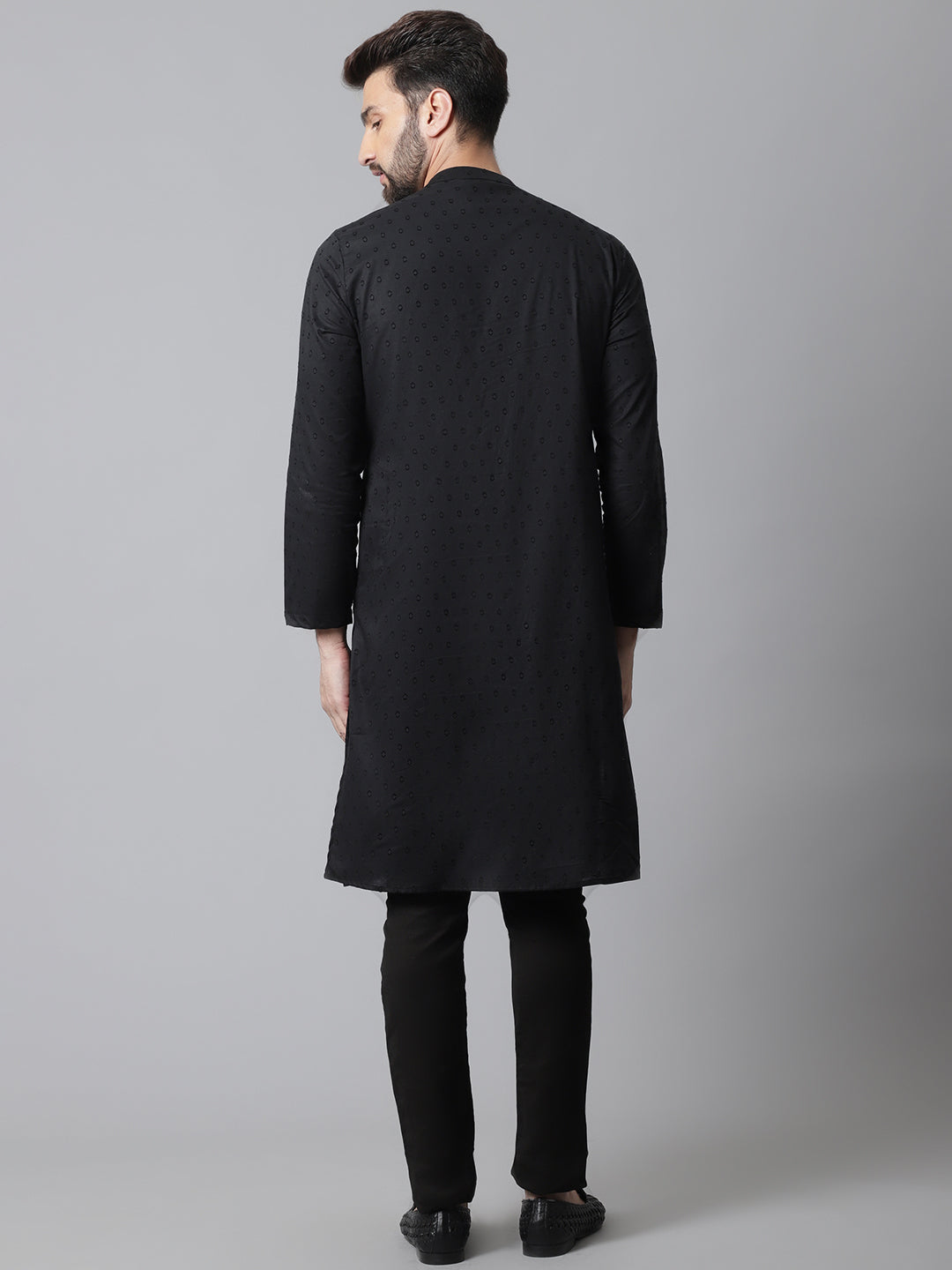 Even Apparels Black Pure Cotton Kurta With Band Collar 