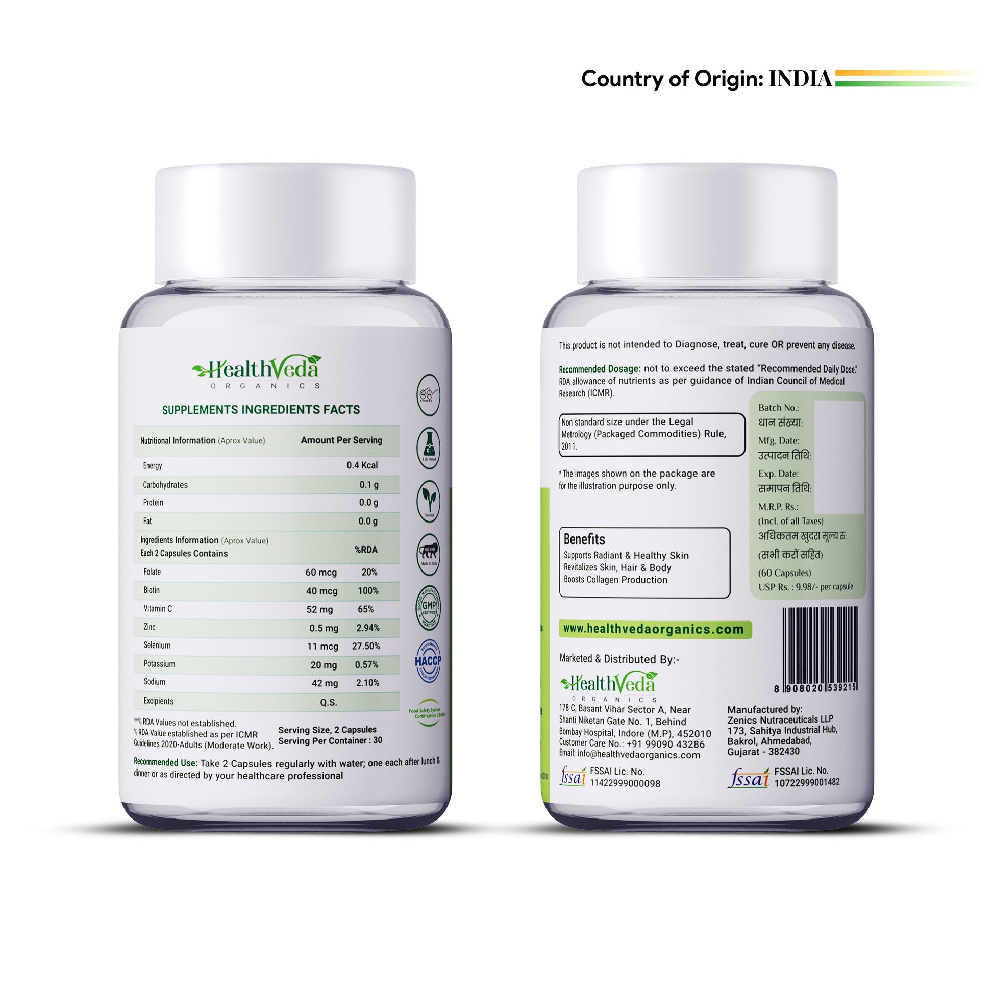 Health Veda Organics Plant Based Skin Radiance Collagen Builder Capsules Health Veda Organics