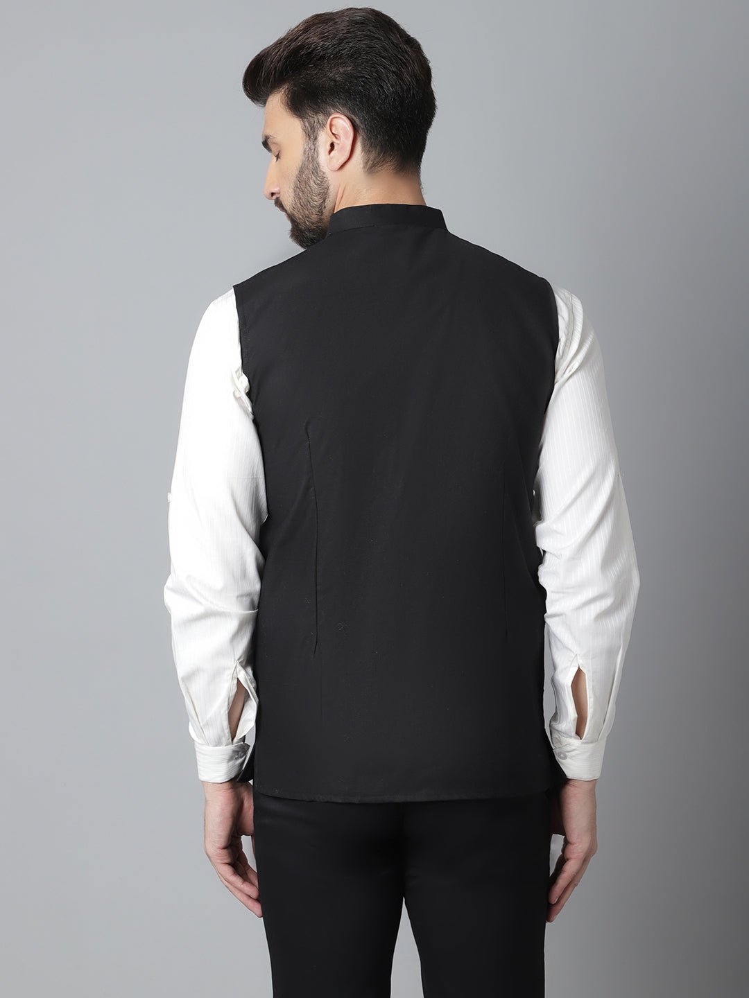Even Apparels Men's Black Nehru Jacket With Welt Pockets 
