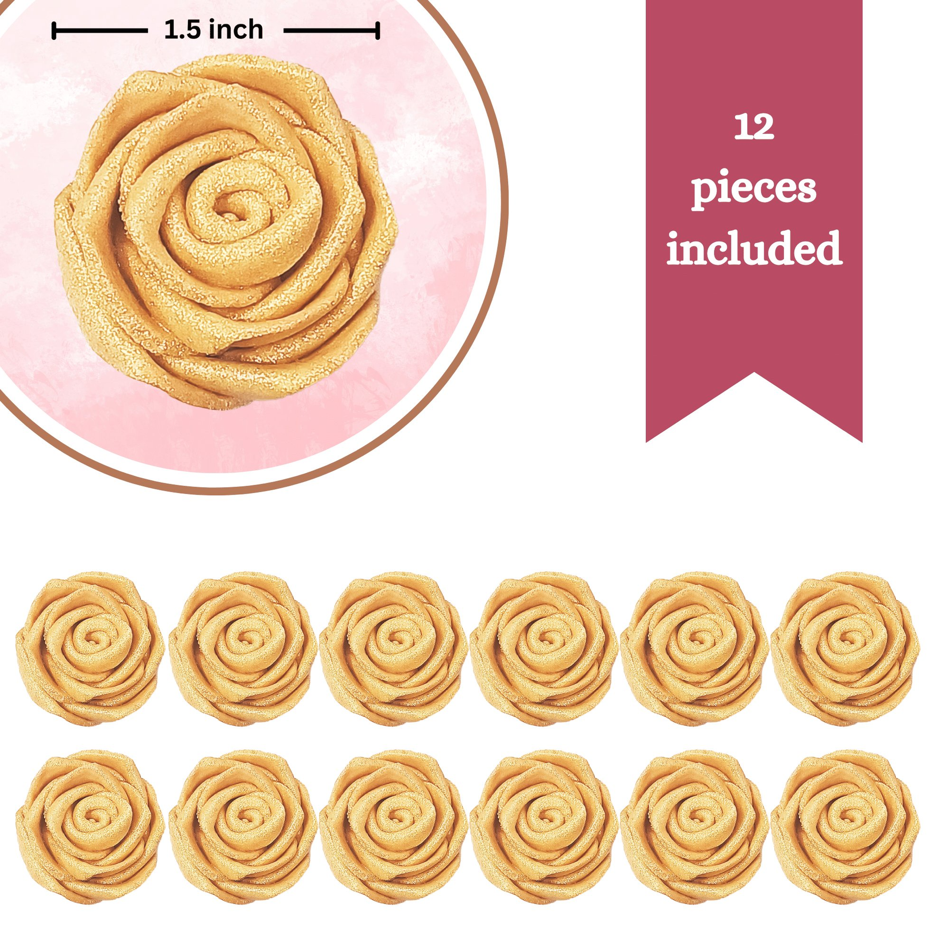 Confect Champagne Gold | Edible Metallic Sugar Roses Topper