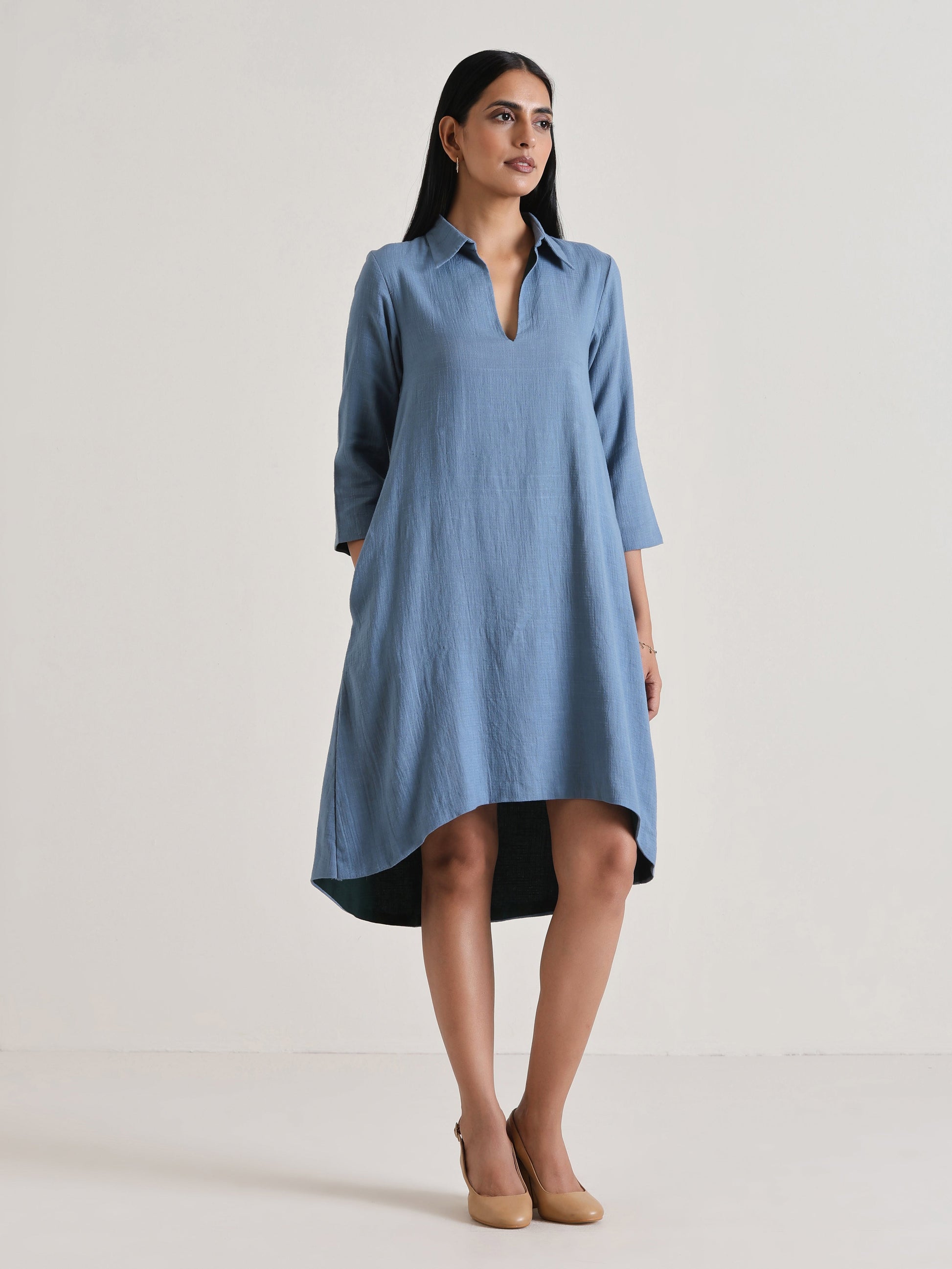 trueBrowns Light Blue Short Collared Dress 