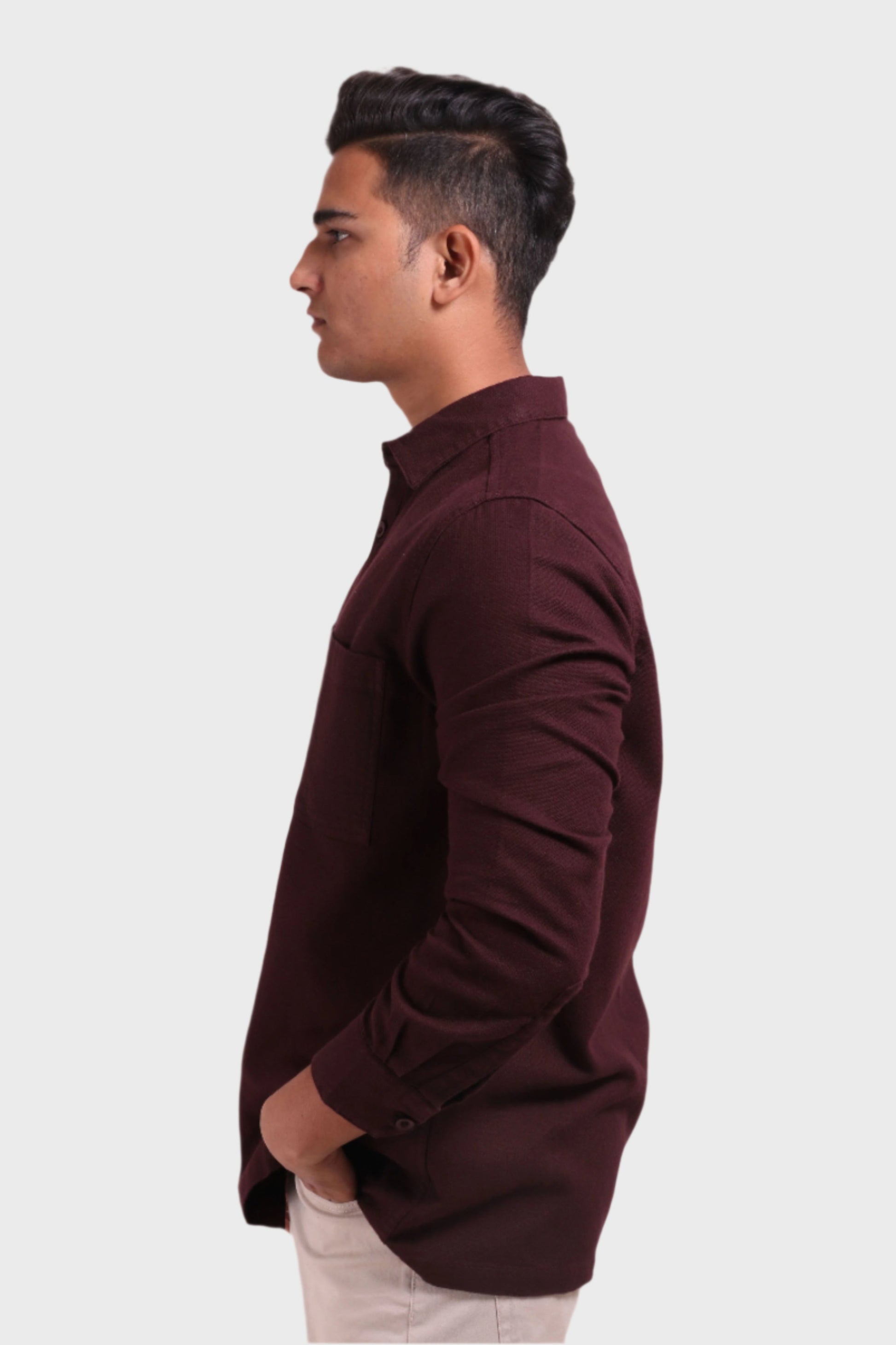 Xkind Dark Maroon Textured Shacket  Grab2Buy Xkind Grab2Buy