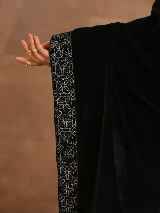 trueBrowns Black Velvet Embroidered Shawl - Grab2buy