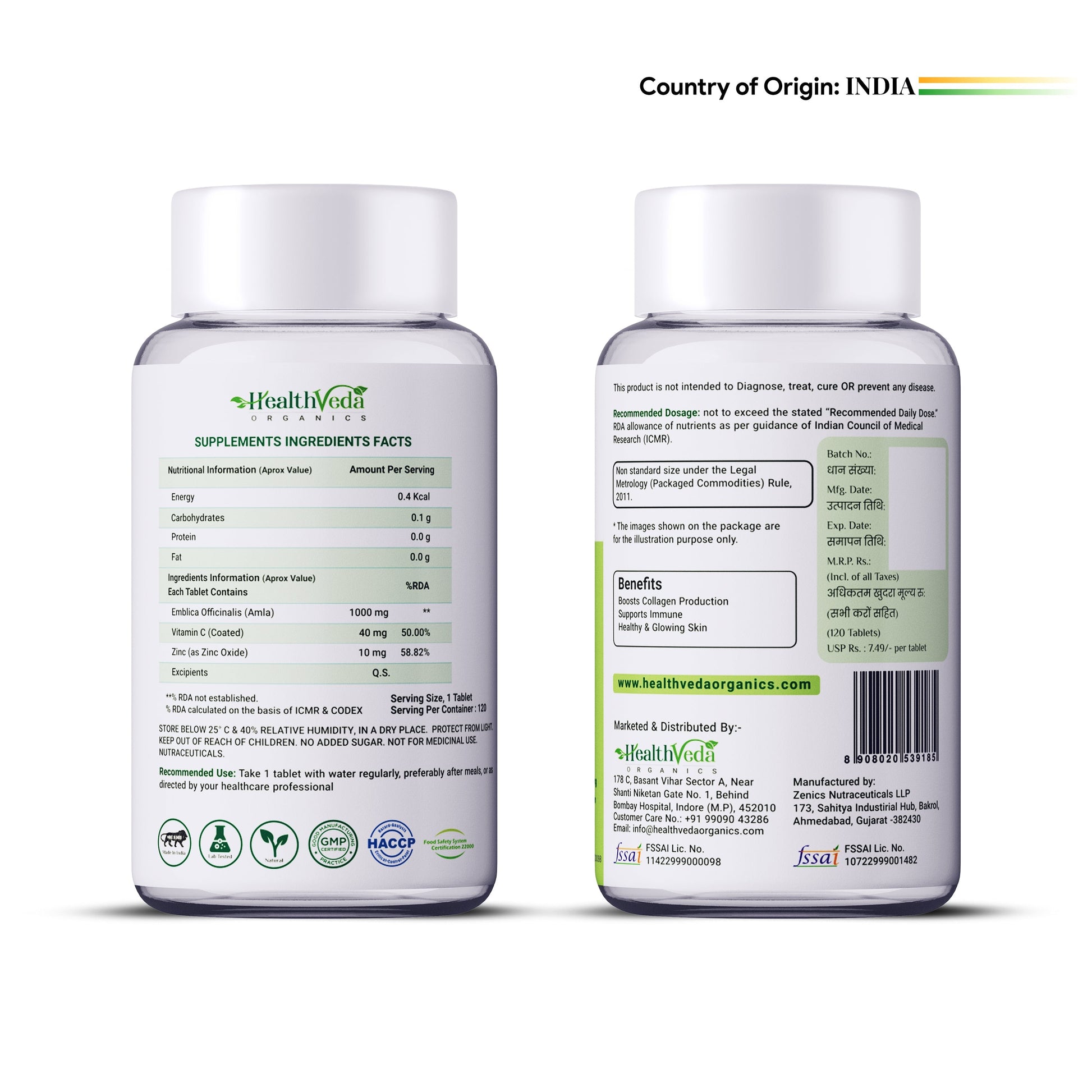Health Veda Organics Natural Vitamin C Tablets For Skin & Health 