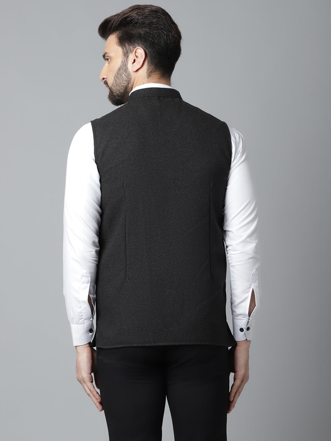 Even Apparels Men's Black Pure Wool Nehru Jacket 