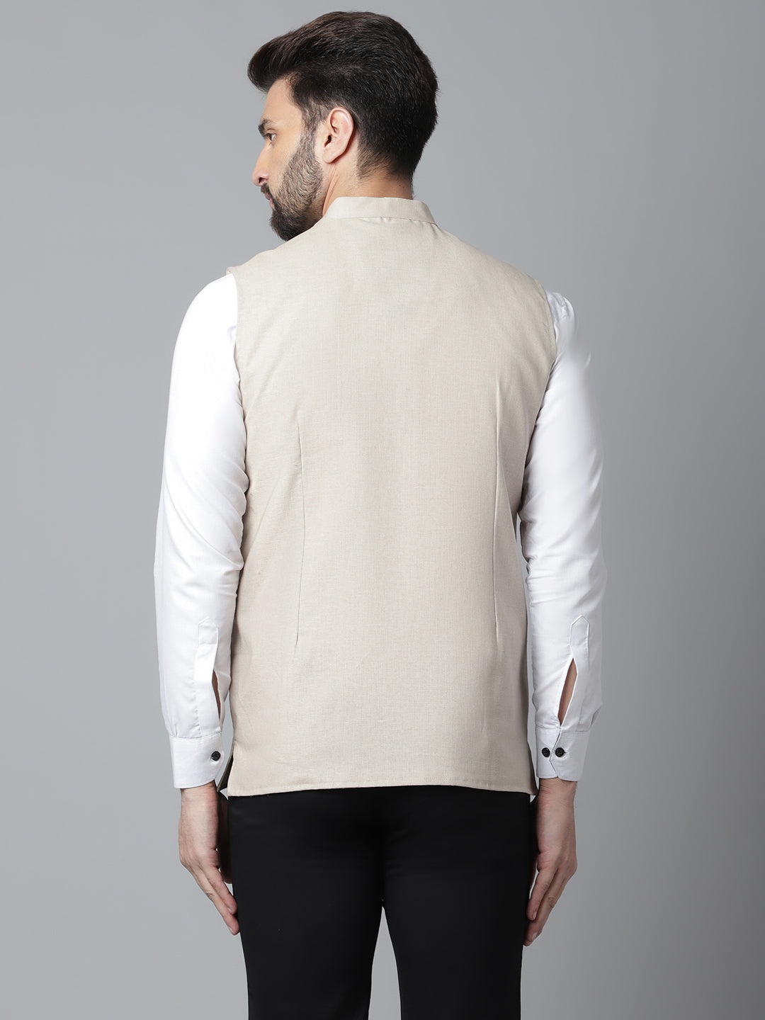 Even Apparels Men's Cream Nehru Jacket With Welt Pockets 