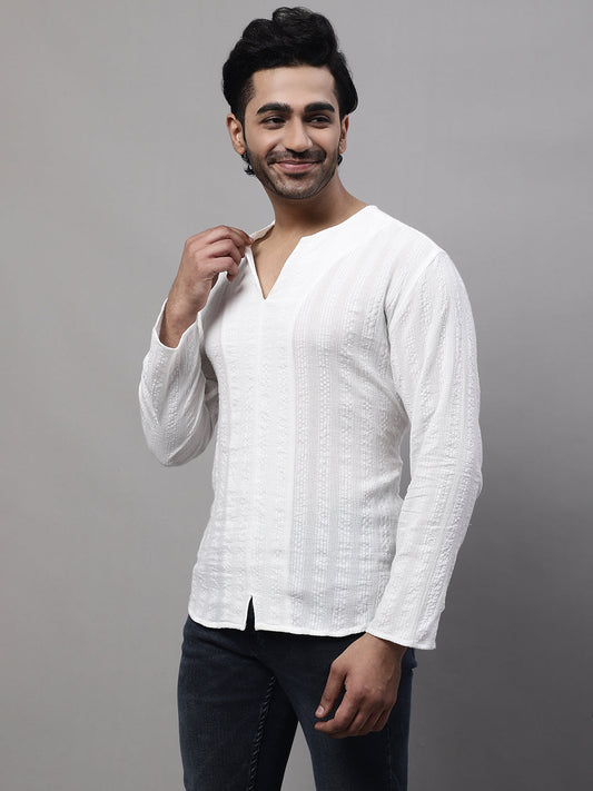 Even Apparels White Pure Cotton Open Neck Kurta