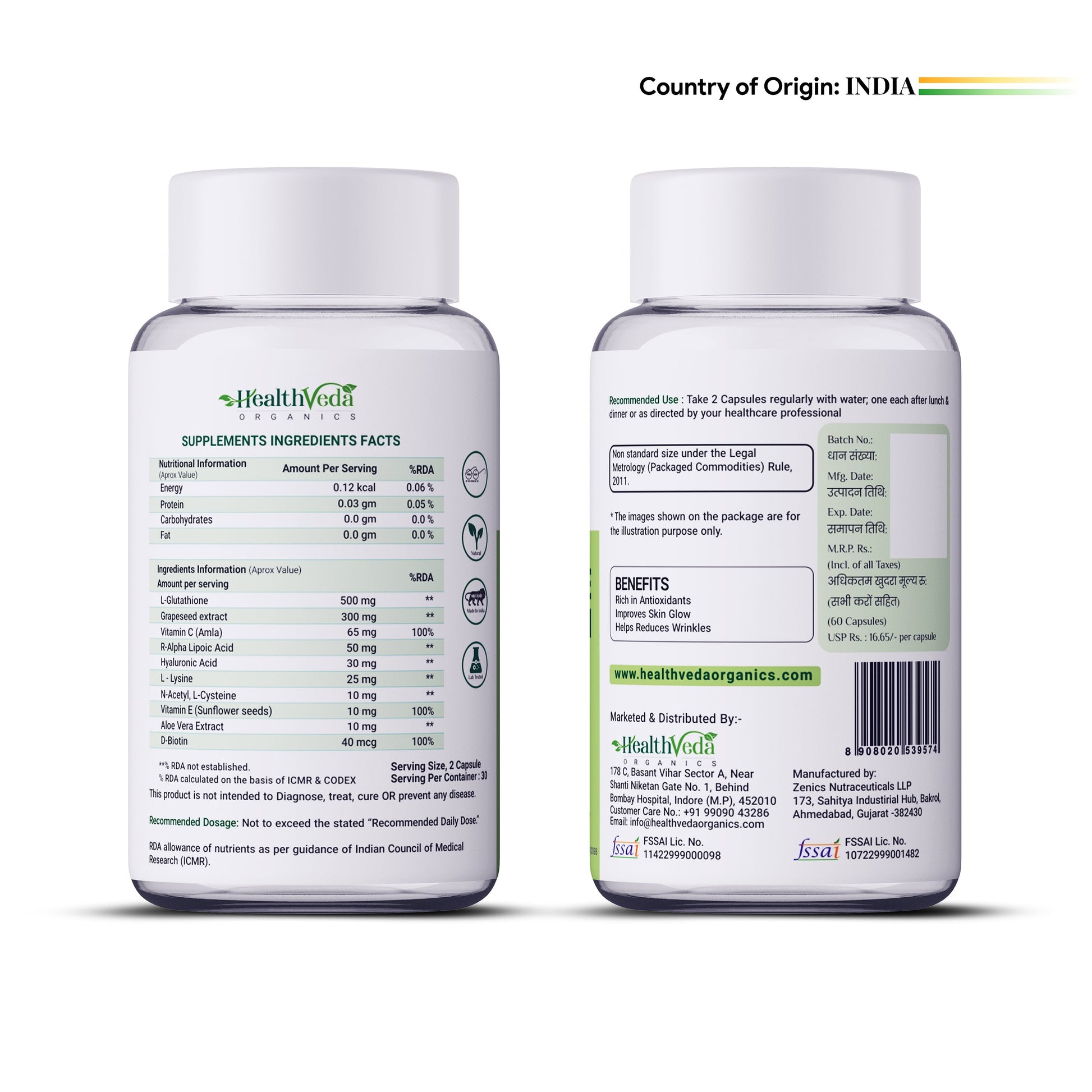 Health Veda Organics L-Glutathione Capsules 