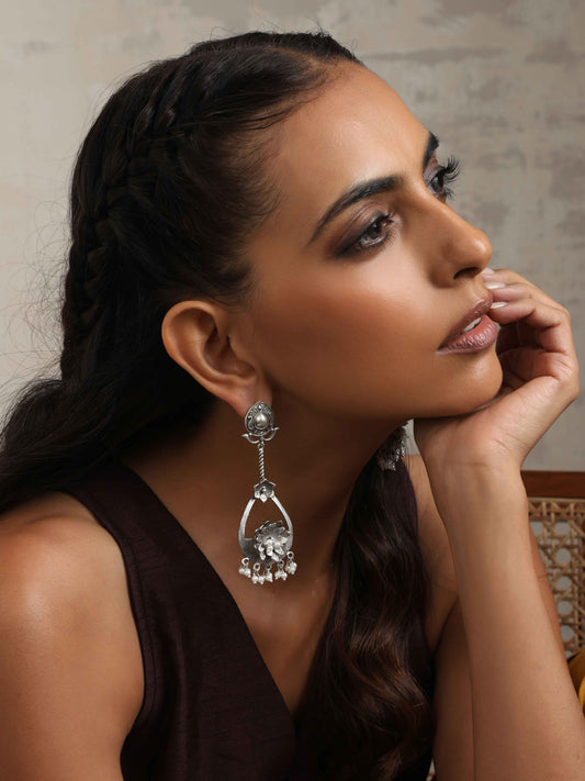 trueBrowns Silver Tone Floral Chandbaali Earrings Truebrowns Lifestyle