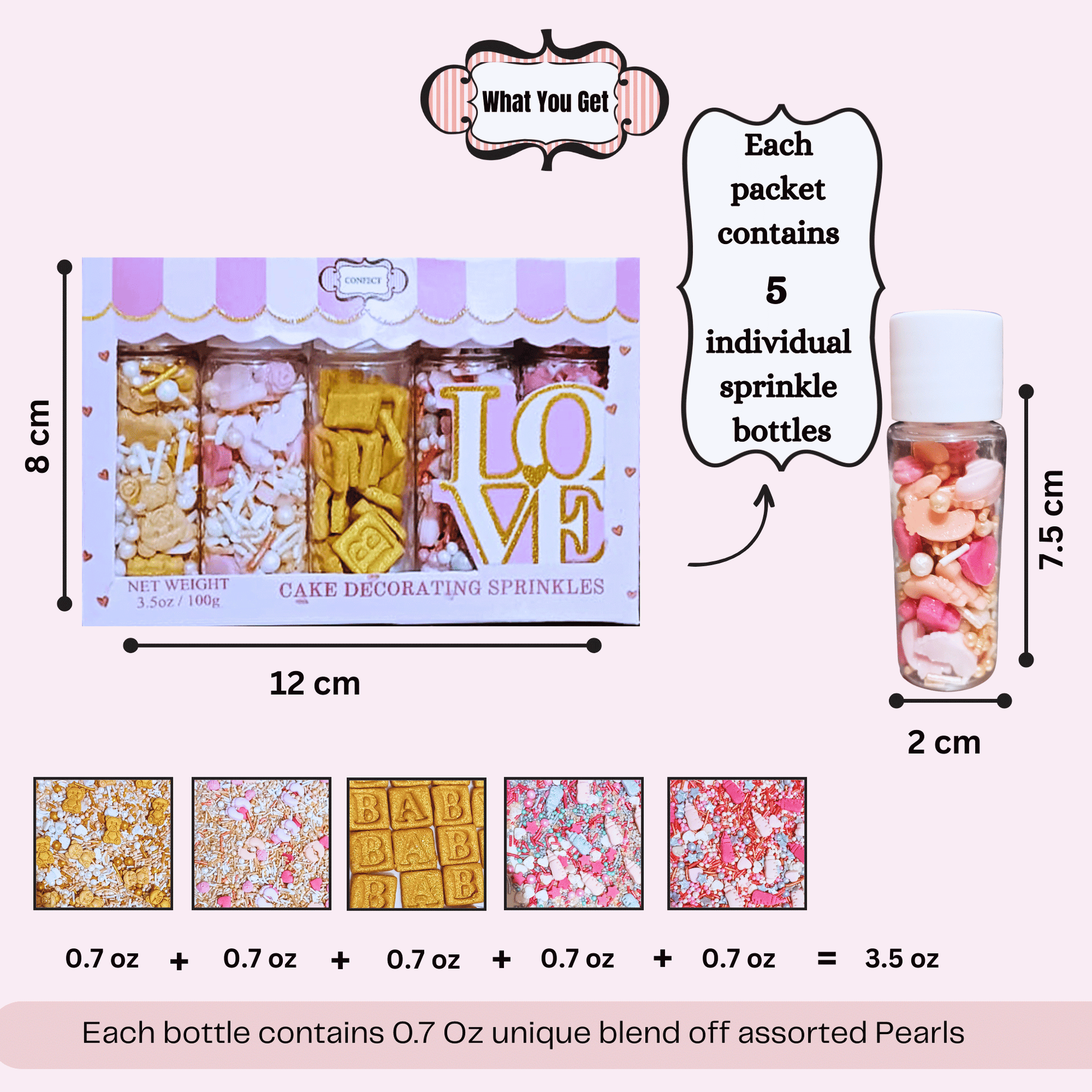 Confect Girls Baby Shower Sprinkles | Edible Sprinkles | Mix Silver, Gold & Blush pink Sprinkles