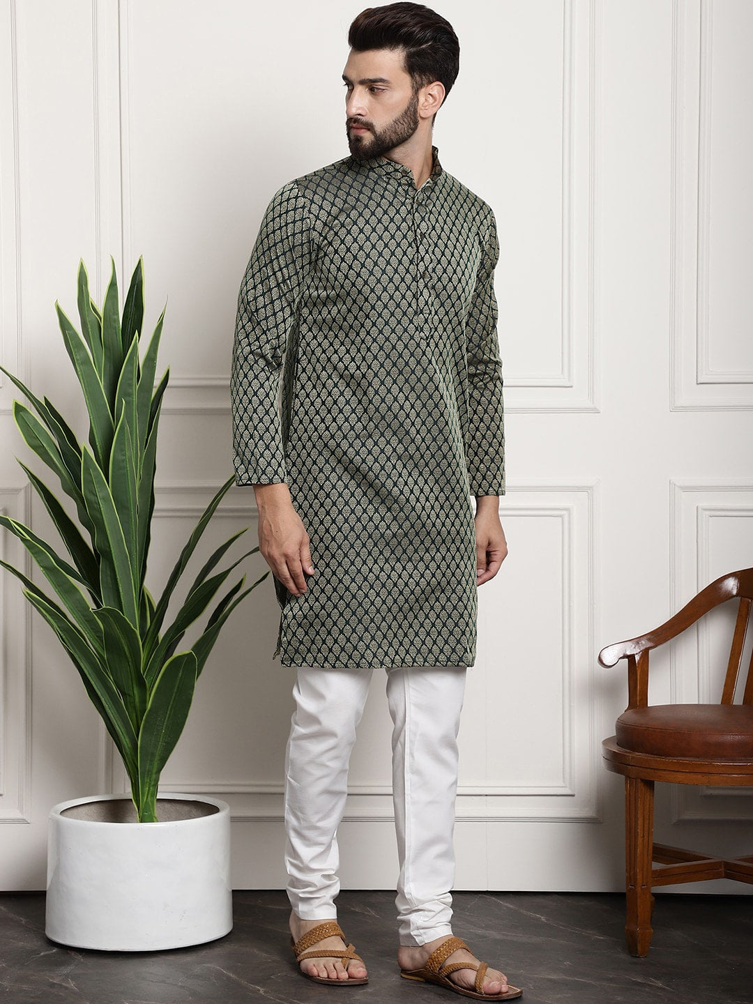 Sojanya Floral Printed Mandarin Collar Kurta With Churidar 