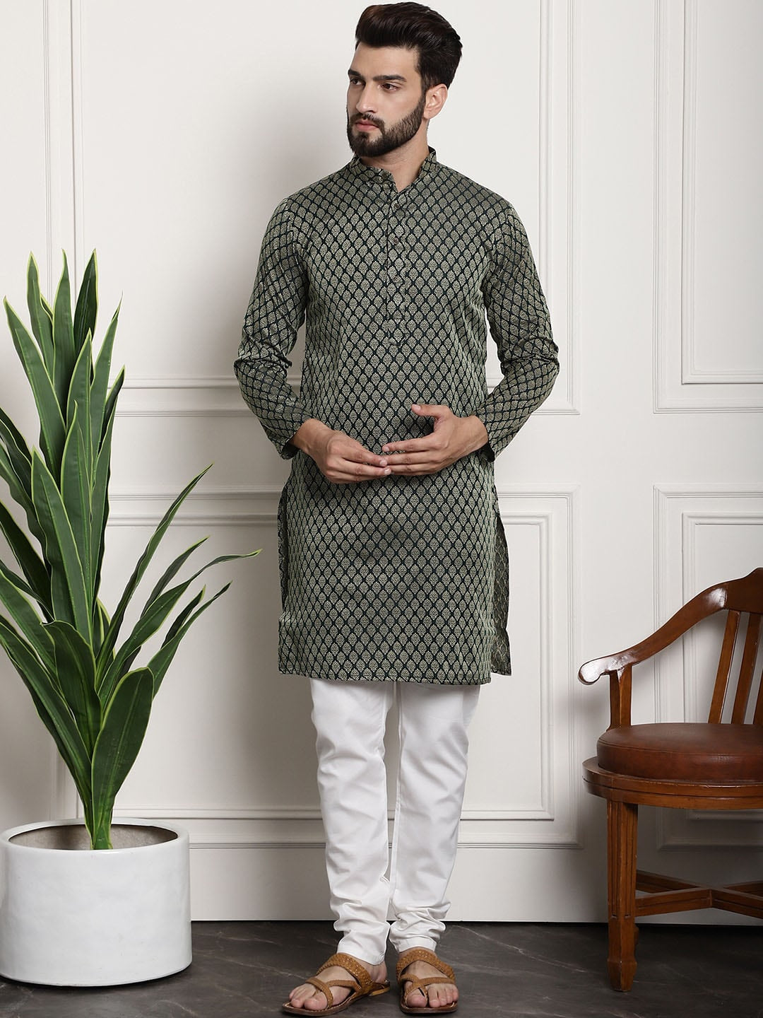Sojanya Floral Printed Mandarin Collar Kurta With Churidar 