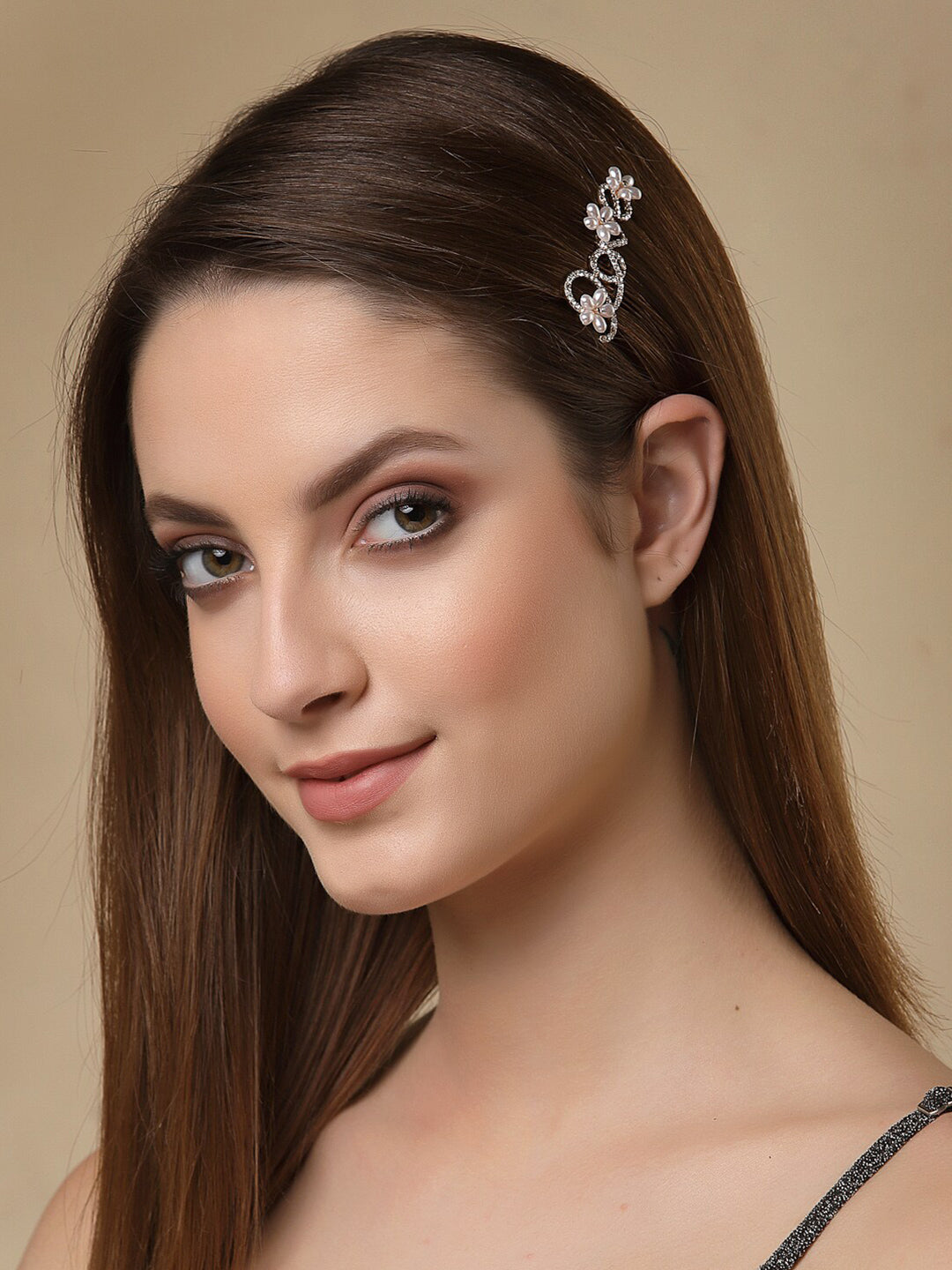Panash Women Gold-Toned & White Cz-Studded & Beaded Love Hair Pin - Grab2buy