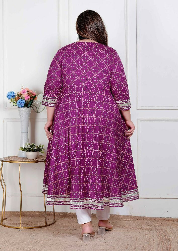 Miravan Plus Size Women Cotton Magenta Gota Lace And Embroidered Anarkali Kurta