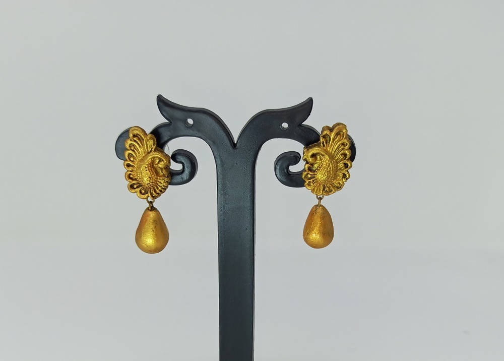 Terracotta Peacock Stud With Drop