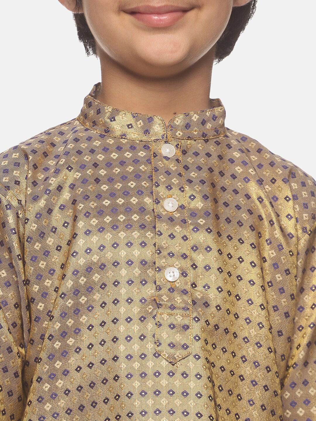 Sethukrishna Boys Gold-Toned Printed Angrakha Kurta with Dhoti Pants