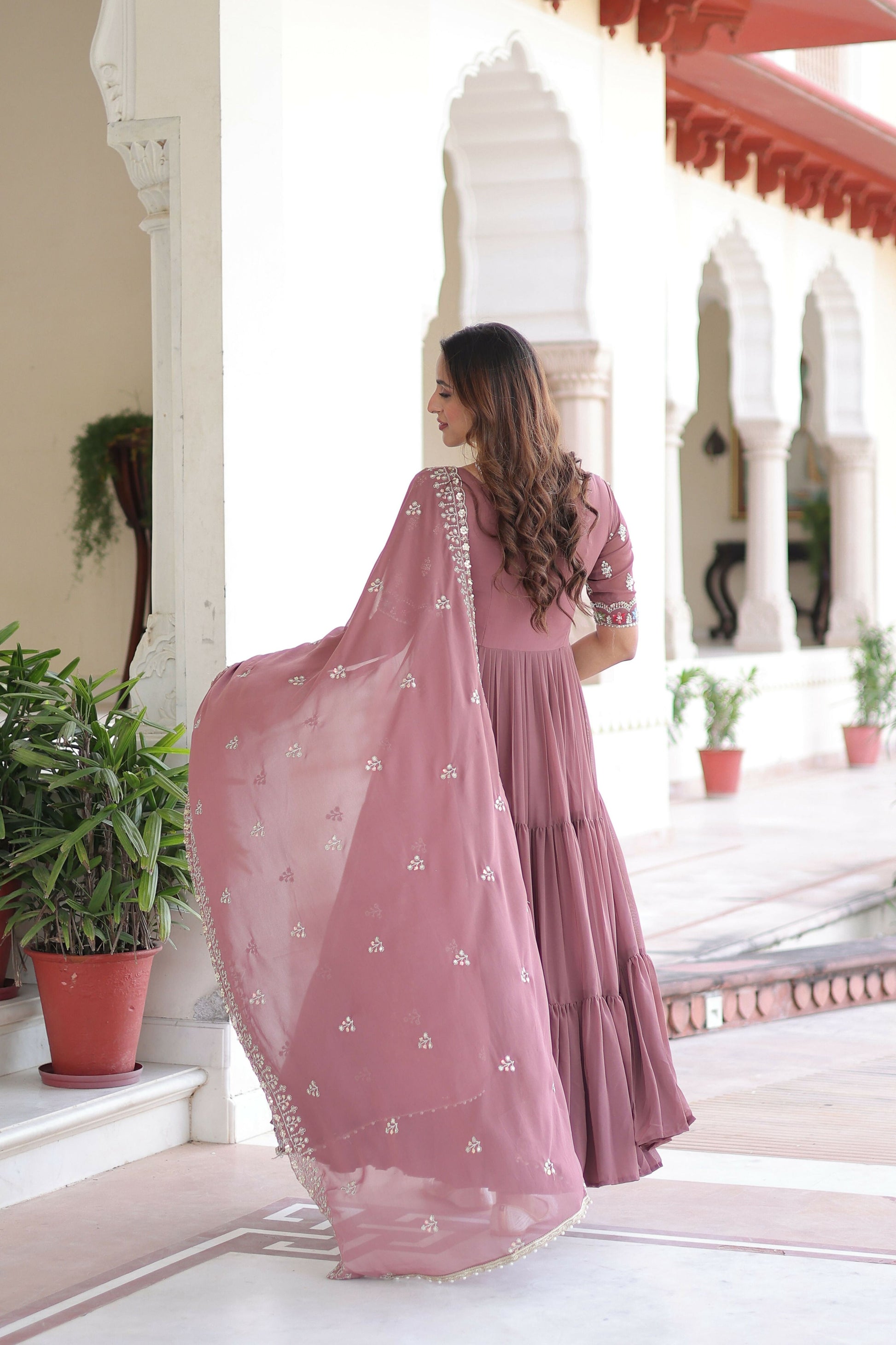 Joban Fashion Peach Readymade Kurta Set With Sequence embroidery Work