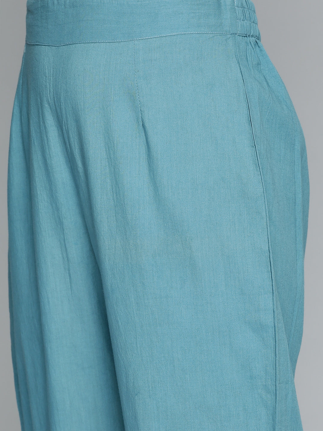 HERE&NOW Women Blue Floral Printed Thread Work Pure Cotton Kurta with Trousers & With Dupatta