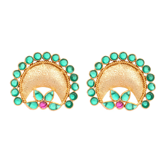 Nuyug 22K Gold Plated Faux Emerald Stone Studded Contemporary Shaped Studs | Swadesiicart