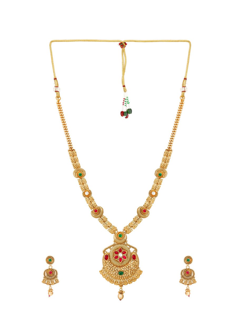 Aadita Gold-Plated & Red e Studded Jewellery Set - Grab2buy