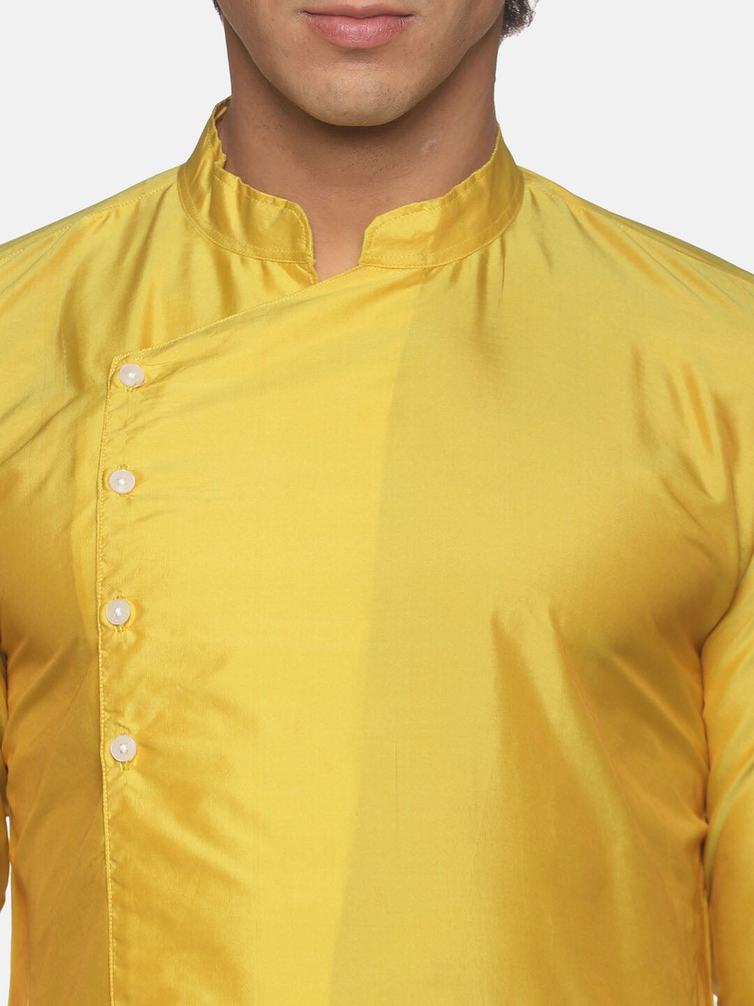 Sethukrishna Men Yellow Angrakha Kurta with Pyjamas