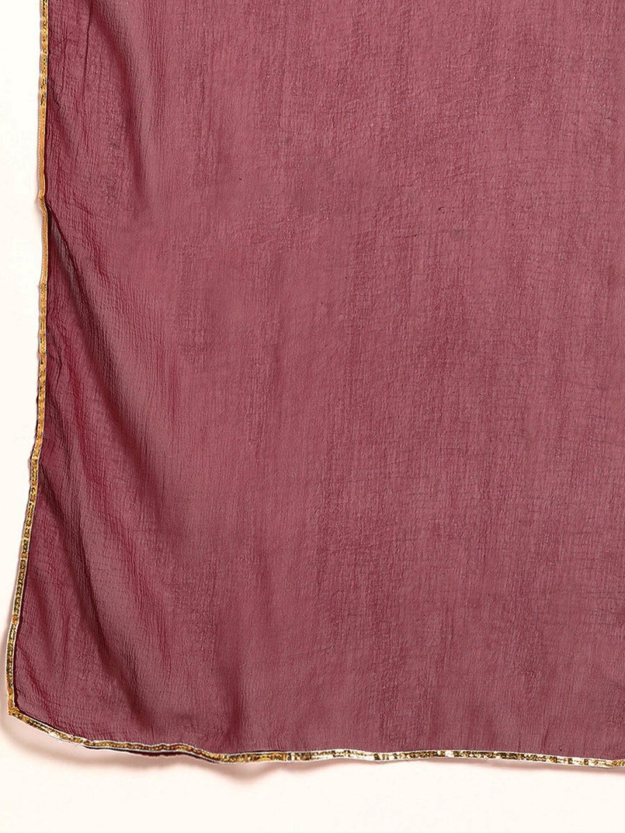 Anouk Women Maroon Ethnic Motifs Embroidered Chikankari Kurta with Palazzos & With Dupatta 