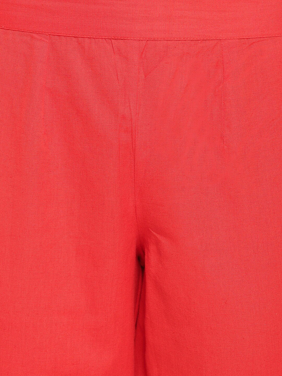 Janasya Women Red Solid Kurta with Trousers & Dupatta