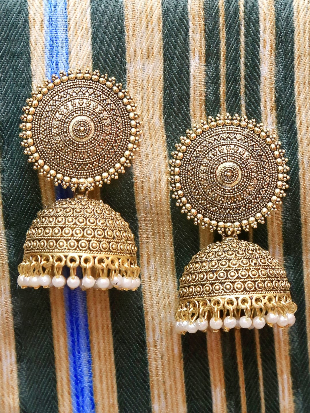Gold-Plated Alloy Antique Golden Jhumki Earrings - The Pari - Grab2buy