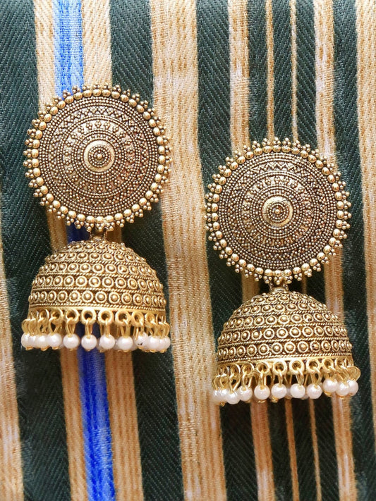 Gold-Plated Alloy Antique Golden Jhumki Earrings - The Pari - Grab2buy