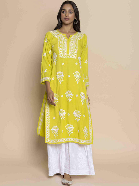 HOUSE OF KARI Floral Chikankari Embroidered Cotton Straight Kurta 