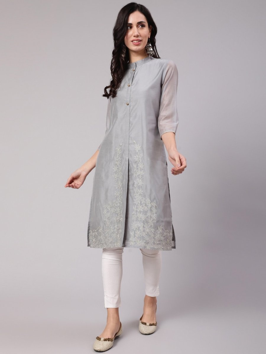 Aks Thread Work Chanderi Silk Kurta | Grab2Buy
