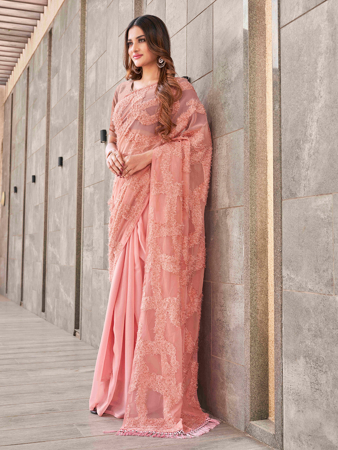 Tikhi Imli Peach Abstract Woven Design Half And Half Grab2Buy 