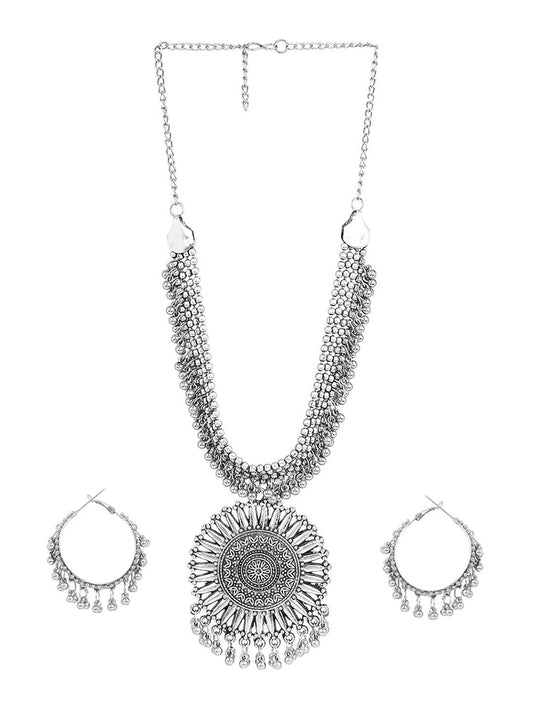 Cardinal Oxidized Silver-Toned Long Jewellery Set - Grab2buy