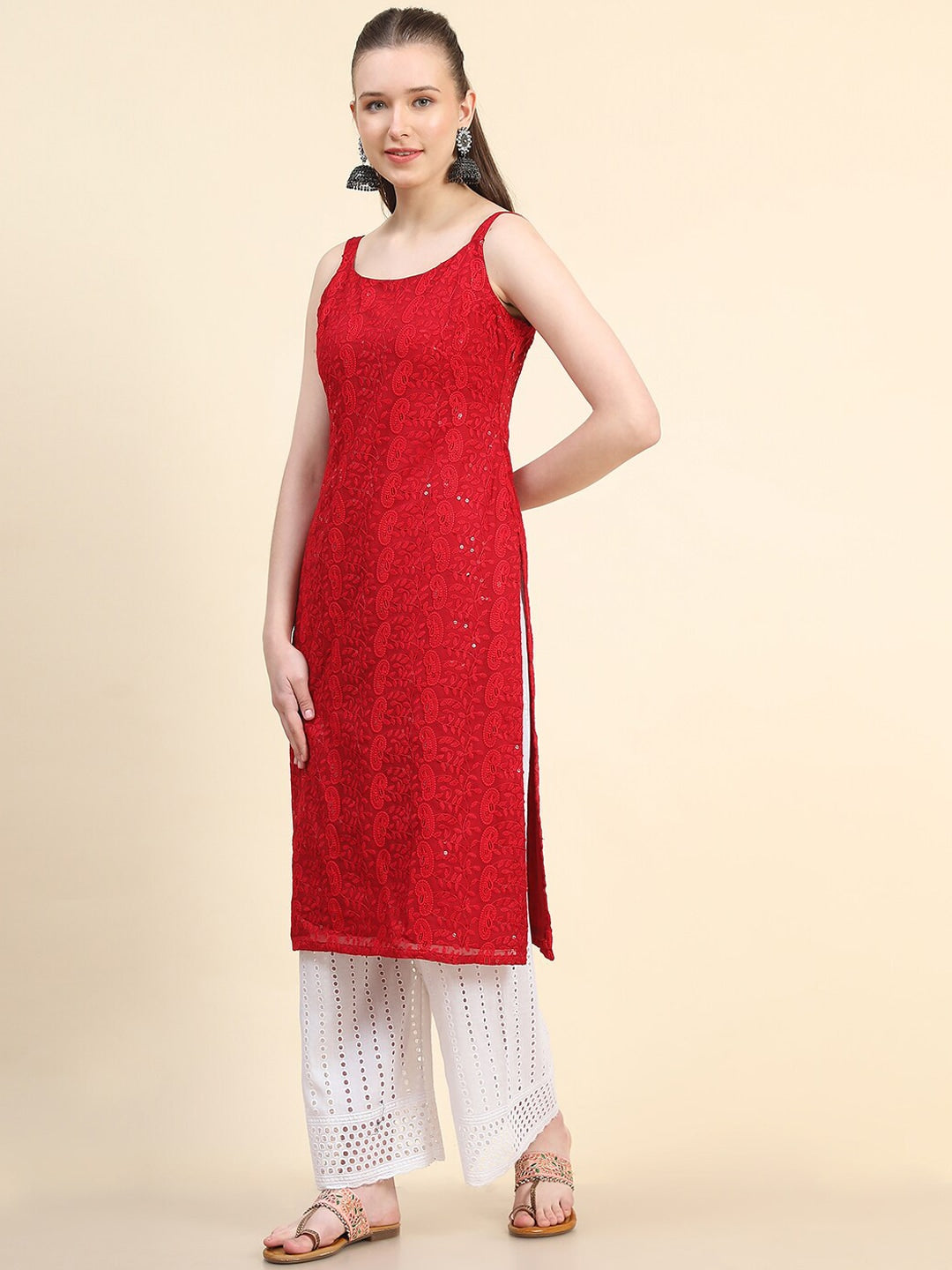 Kalini Paisley Embroidered Sequinned Chikankari Georgette Kurta 
