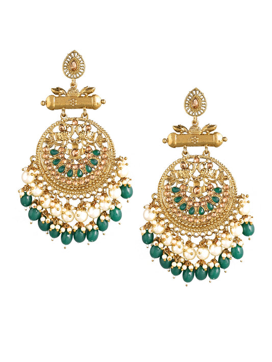 Yellow Chimes Gold-Plated & Green Circular Drop Earrings - Grab2buy
