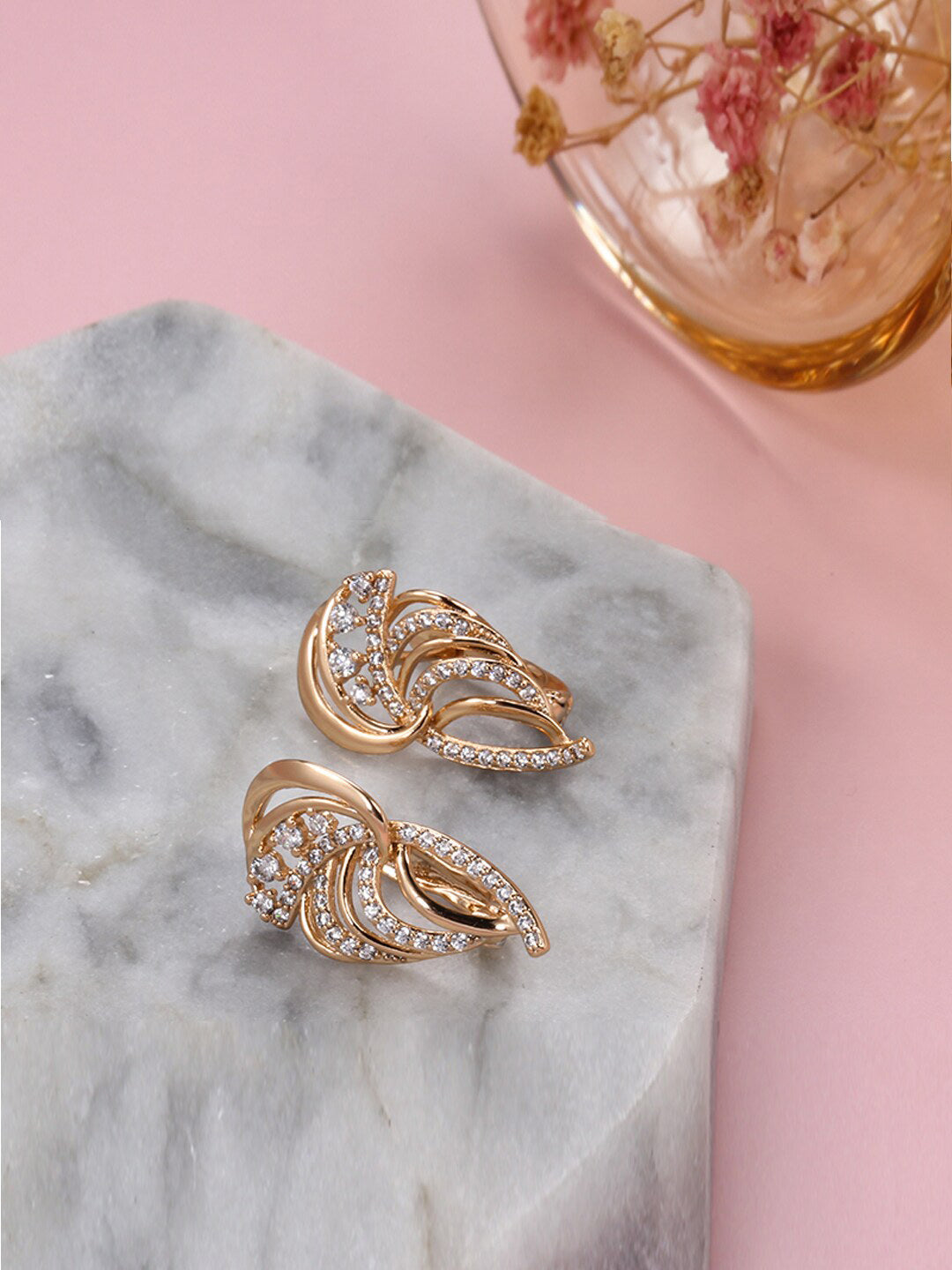 Shining Diva 18k Rose Gold Plated Zircon Earrings - Grab2buy