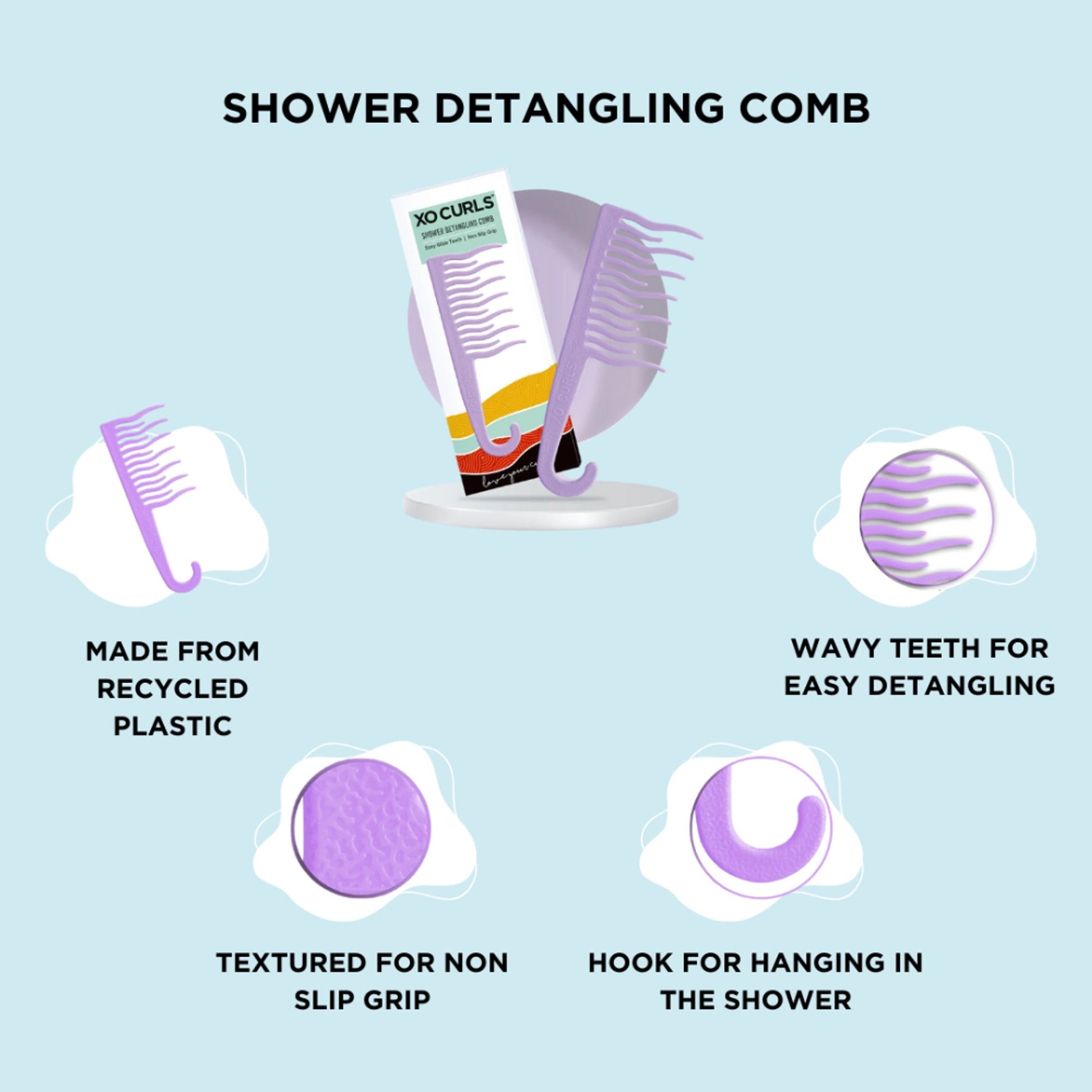 XO Curls Shower Detangling Comb - Lavender  Grab2Buy XO Curls Grab2Buy