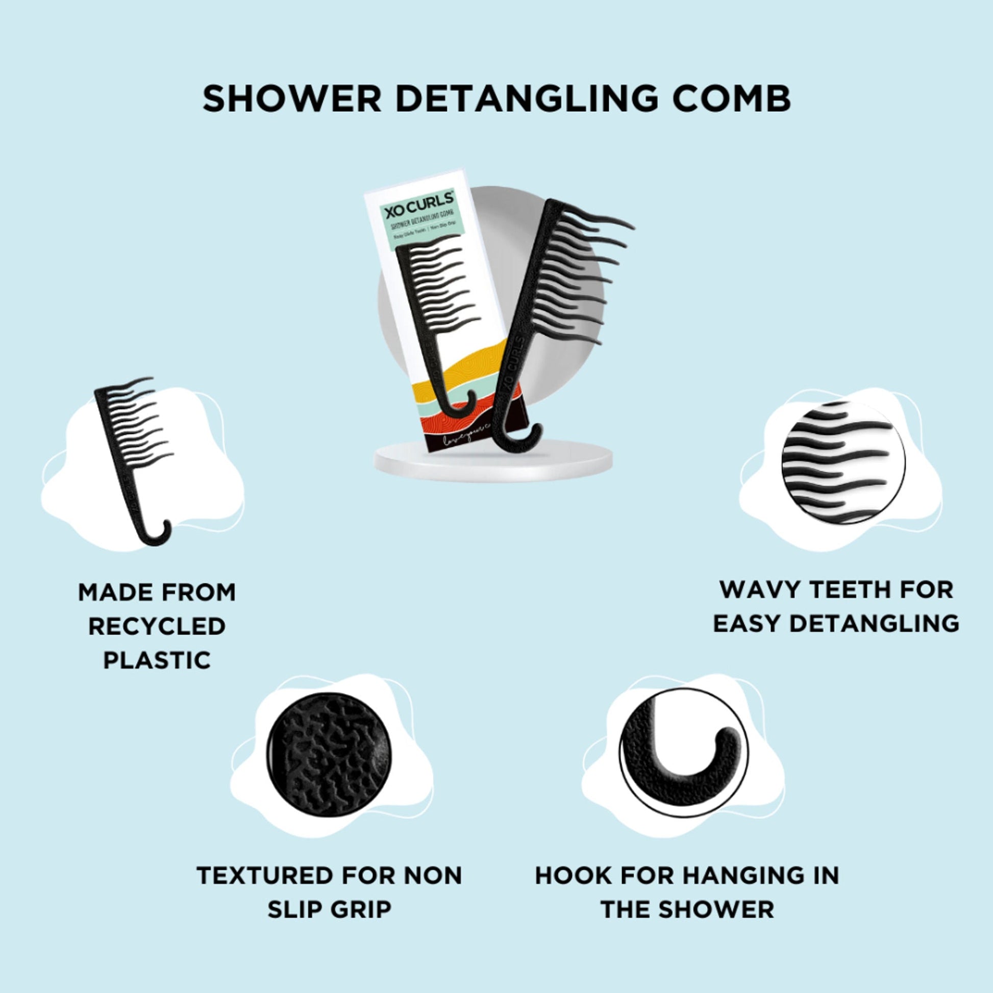 XO Curls Shower Detangling Comb - Black  Grab2Buy XO Curls Grab2Buy