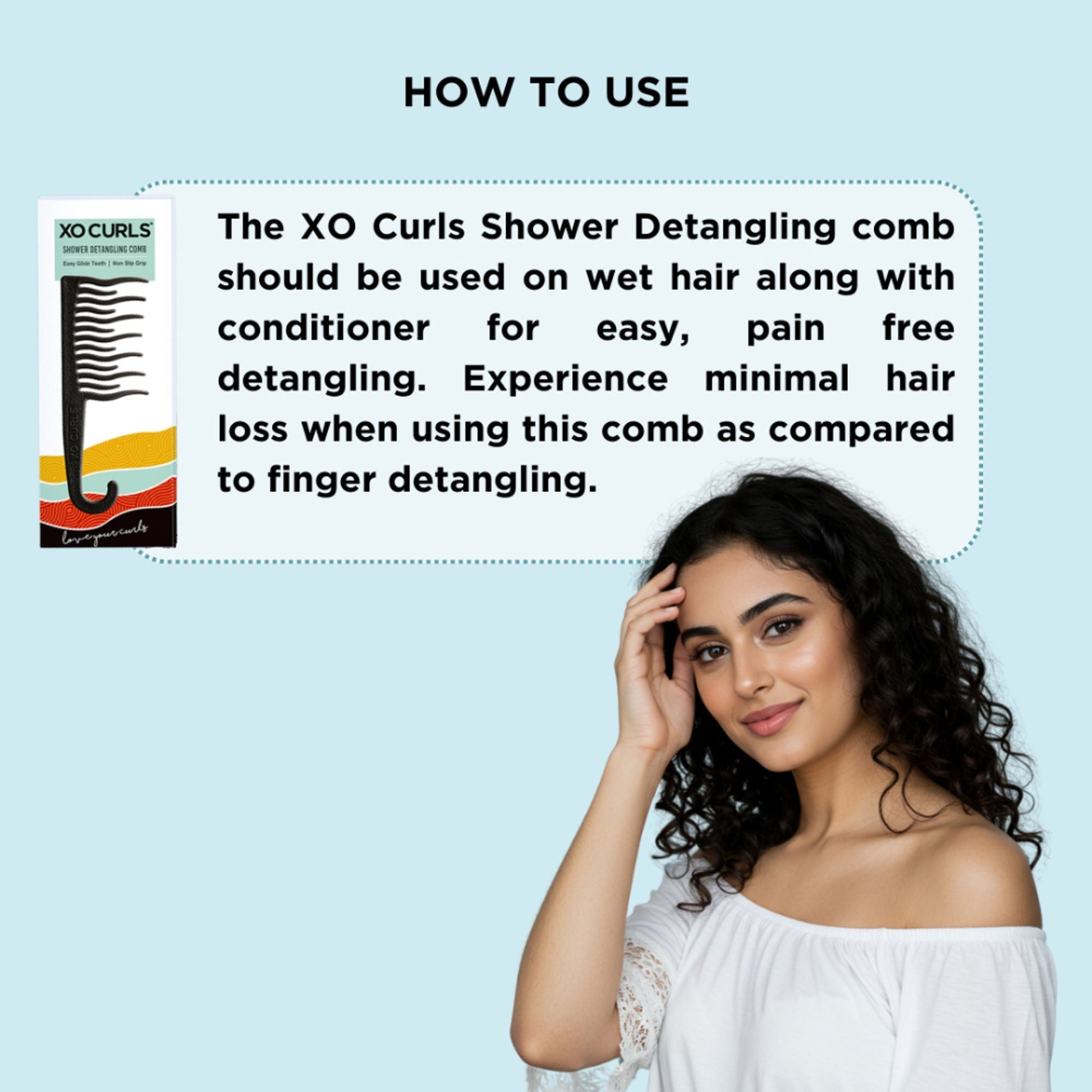 XO Curls Shower Detangling Comb - Black  Grab2Buy XO Curls Grab2Buy