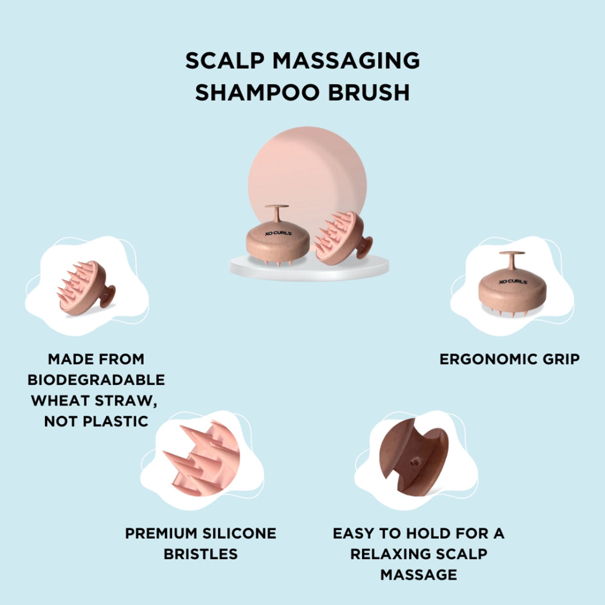 XO Curls Scalp Massaging Shampoo brush - Pink  Grab2Buy XO Curls Grab2Buy