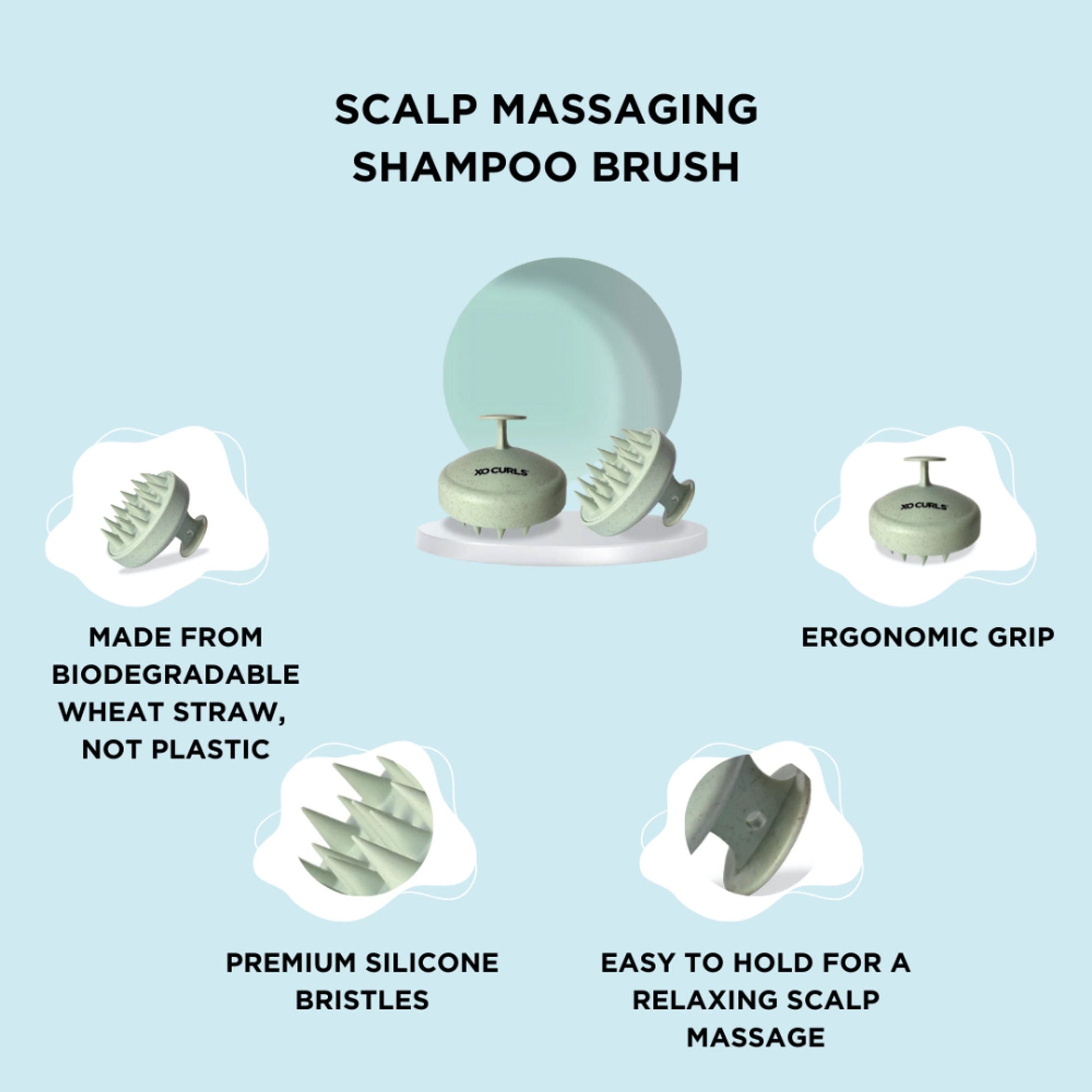 XO Curls Scalp Massaging Shampoo brush - Green  Grab2Buy XO Curls Grab2Buy