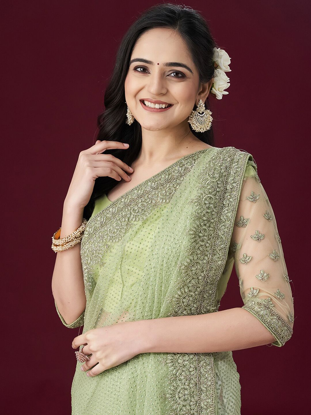 kasee Ethnic Motifs Embellished Net Sarees